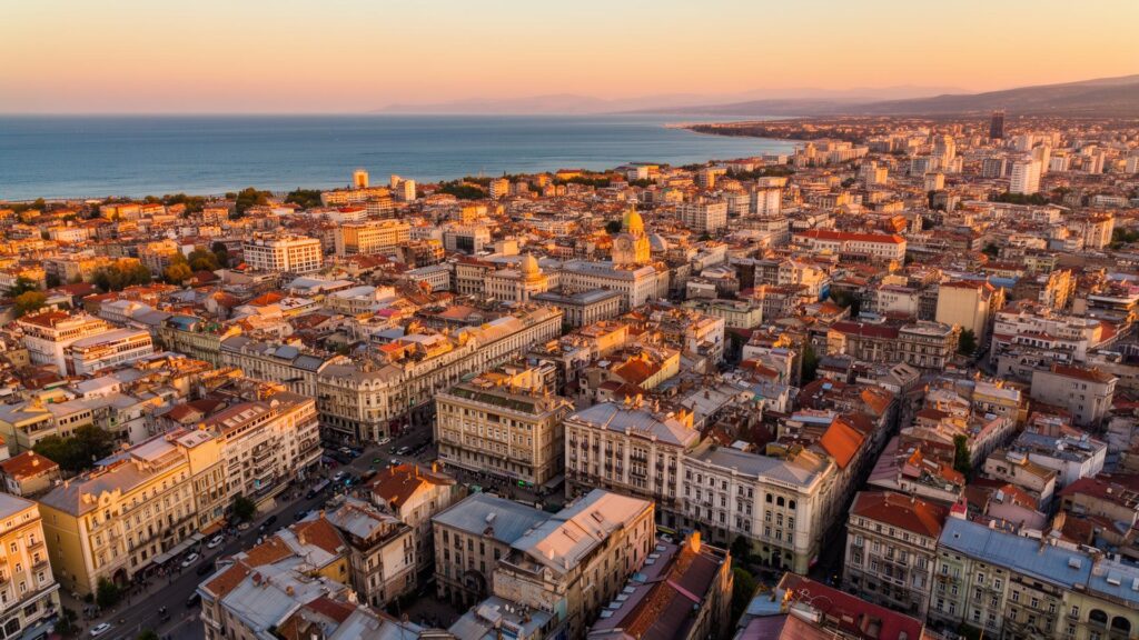 Varna City Aerial View with skyline and sea bay
